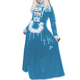 Sexy Maid Costumes Lace Tirmming Long Dress Sissy PVC Long Sleeve Lockable Stand Neck Dress Maid Uniform Dress Cosplay Fetish