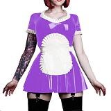 26 Colors Maid Short Sleeve Mini Dress Cute Uniform PVC A-line Pleated Dress Cosplay Costumes Lolita Dress with Apron 7XL