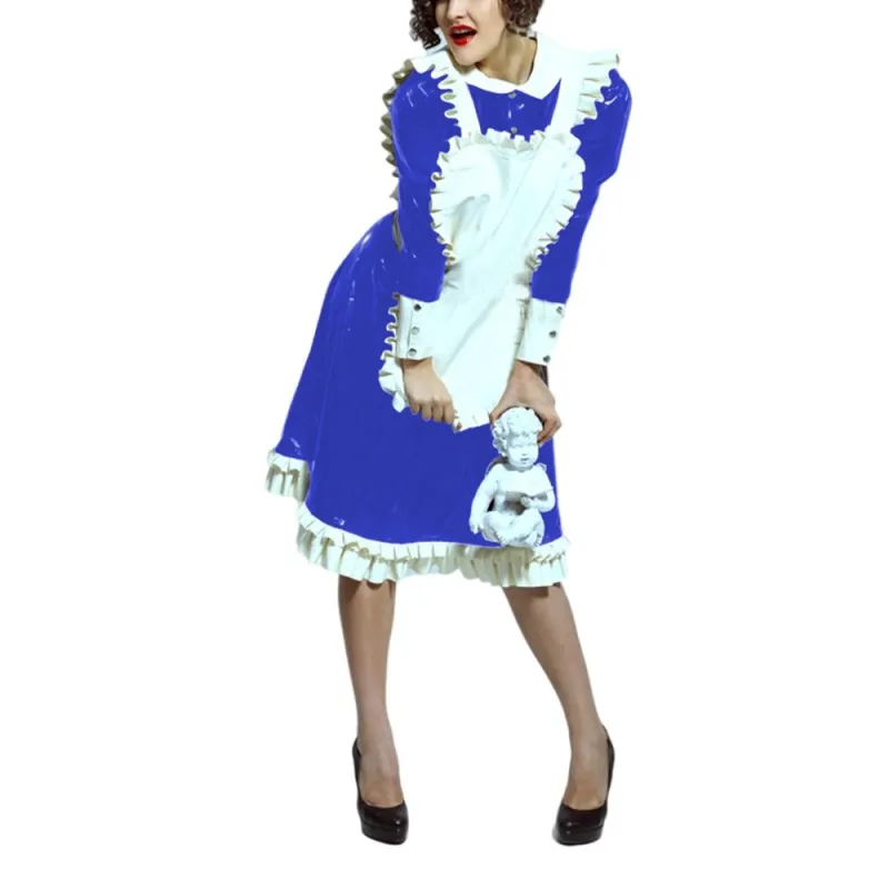 Lolita Peter Pan Collar Long Sleeve Knee-Length Maid Dress with Ruffled Apron Men Women French Maid Cosplay Costume Maid Uniform