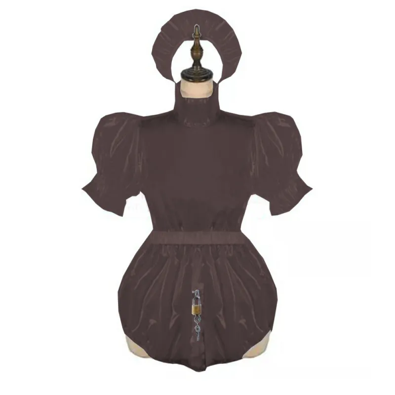 Clear Plastic Sissy Lockable Romper Shiny Leather Maid Bodysuit See through PVC Crossdressing Plus Size French Miad Playsuit
