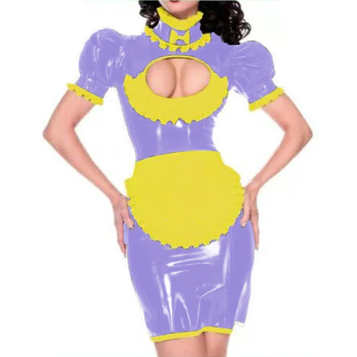 Maid outfit Sweet Lolita Women Leather PVC Gothic Dress Puff Sleeve Bodycon Mini Dress Elegant Ladies Workwear Dress plus size