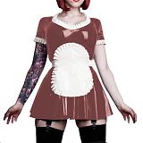 26 Colors Maid Short Sleeve Mini Dress Cute Uniform PVC A-line Pleated Dress Cosplay Costumes Lolita Dress with Apron 7XL
