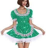 25 Color White Lace Splicing Maid Dress Lady PVC Lolita Mini Dress