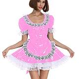 25 Color White Lace Splicing Maid Dress Lady PVC Lolita Mini Dress