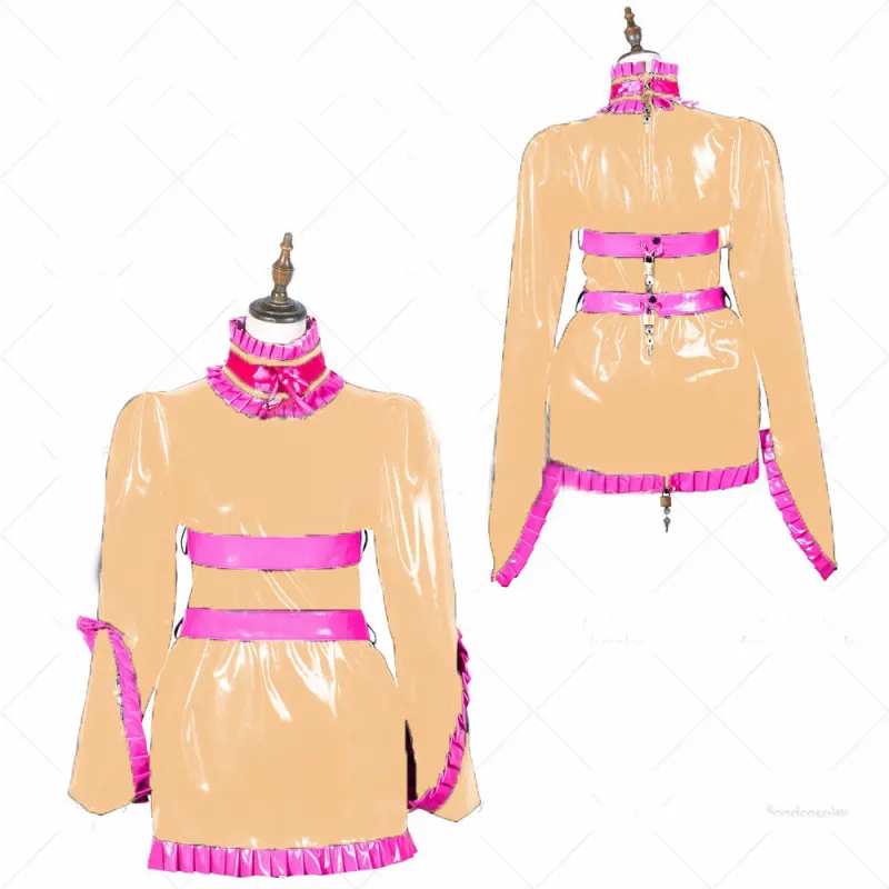 sissy short lockable dress Uniform apron costume Tailor-made Rubber Fancy Maid Cosplay Dress S-7XL