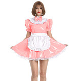 Womens Maid Sexy Costumes Plus Size Sissy Maid Cosplay PVC French Maid Uniform Outfit Ruffled Puff Sleeve Fancy Dress with Apron
