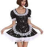 25 Color White Lace Splicing Maid Dress Lady PVC Lolita Mini Dress