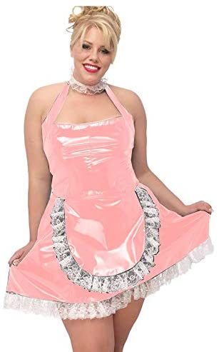 Plus Size Halter Sleeveless Maid Mini Dress Women PVC Sweet Dress+Lace Necklace