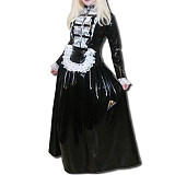 Sexy Maid Costumes Lace Tirmming Long Dress Sissy PVC Long Sleeve Lockable Stand Neck Dress Maid Uniform Dress Cosplay Fetish