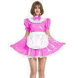 Womens Maid Sexy Costumes Plus Size Sissy Maid Cosplay PVC French Maid Uniform Outfit Ruffled Puff Sleeve Fancy Dress with Apron
