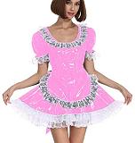 25 Color White Lace Splicing Maid Dress Lady PVC Lolita Mini Dress