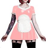 26 Colors Maid Short Sleeve Mini Dress Cute Uniform PVC A-line Pleated Dress Cosplay Costumes Lolita Dress with Apron 7XL