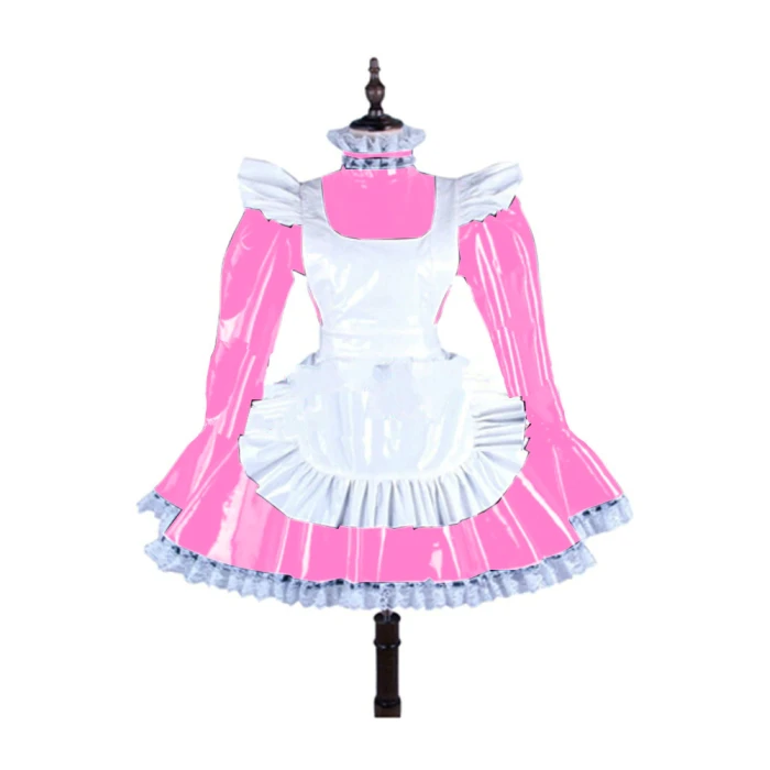 Plus Size Lace Trim Lovely Maid Mini Dress Women Long Sleeve A-line Dress With White Apron Halloween Valentine Cosplay Costume