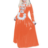 Sexy Maid Costumes Lace Tirmming Long Dress Sissy PVC Long Sleeve Lockable Stand Neck Dress Maid Uniform Dress Cosplay Fetish