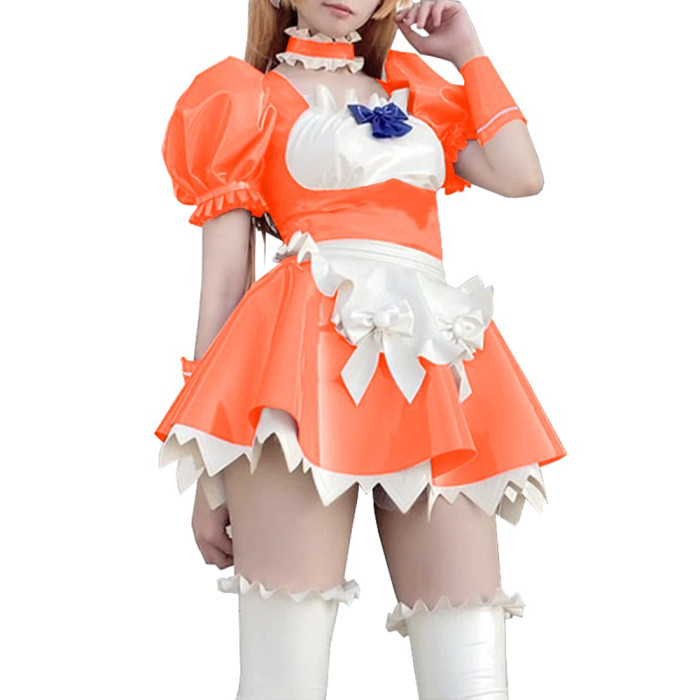 Men Women French Maid Cosplay Costume Lolia Sissy Maid Costume PVC Short Puff Sleeve Anime Crossdresser Gay Halloween Costumes