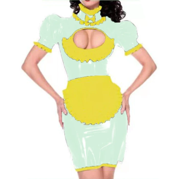 Maid outfit Sweet Lolita Women Leather PVC Gothic Dress Puff Sleeve Bodycon Mini Dress Elegant Ladies Workwear Dress plus size