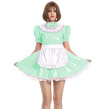 Womens Maid Sexy Costumes Plus Size Sissy Maid Cosplay PVC French Maid Uniform Outfit Ruffled Puff Sleeve Fancy Dress with Apron