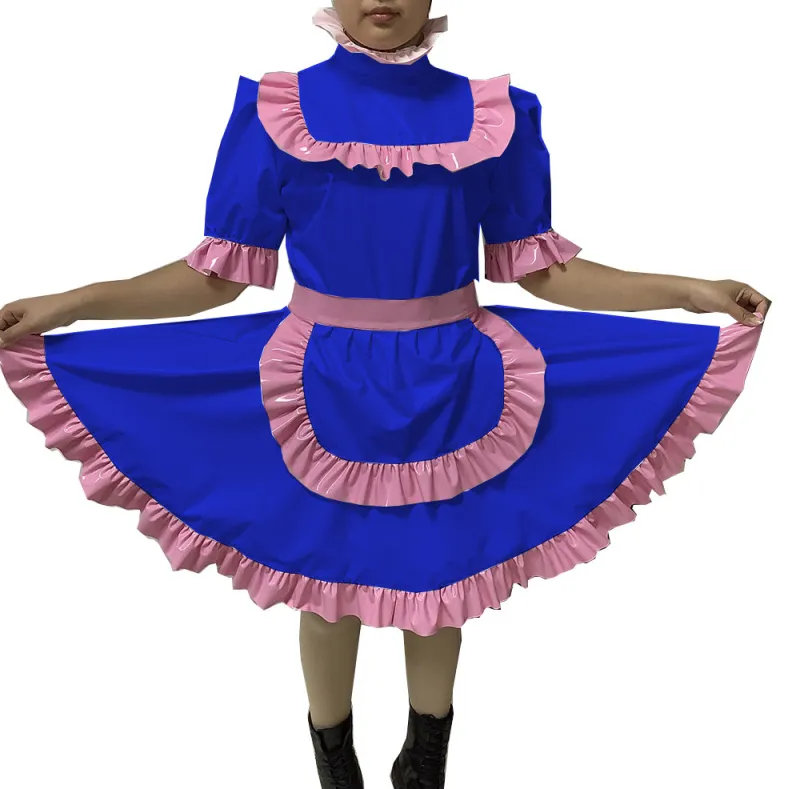 Adult Sexy Lockable Cross Dressing sissy maid PVC Dress Uniform Apron Costume jumpsuits rompers Tailor-made S-7XL