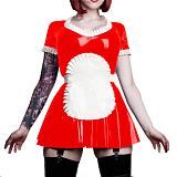 26 Colors Maid Short Sleeve Mini Dress Cute Uniform PVC A-line Pleated Dress Cosplay Costumes Lolita Dress with Apron 7XL