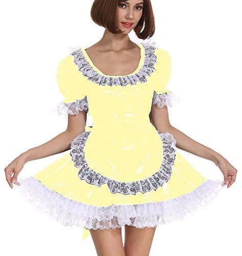 25 Color White Lace Splicing Maid Dress Lady PVC Lolita Mini Dress