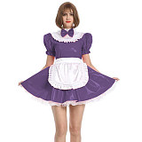 Womens Maid Sexy Costumes Plus Size Sissy Maid Cosplay PVC French Maid Uniform Outfit Ruffled Puff Sleeve Fancy Dress with Apron