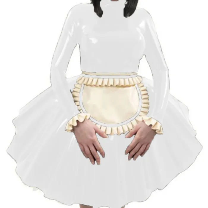 Adult sexy cross dressing sissy Leather PVC dress Lolita punk Uniform Apron costume Tailor-made Gothic Maid French Uniform Dress