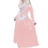 Sexy Maid Costumes Lace Tirmming Long Dress Sissy PVC Long Sleeve Lockable Stand Neck Dress Maid Uniform Dress Cosplay Fetish