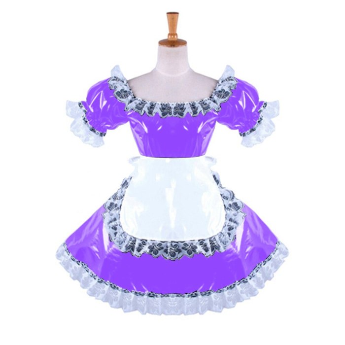 Sexy Maid Outfit Cospaly Game  Leather Uniform Skirt  White Lace Splicing Maid Kawaii uniform girl pleated skirt With Apron