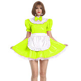 Womens Maid Sexy Costumes Plus Size Sissy Maid Cosplay PVC French Maid Uniform Outfit Ruffled Puff Sleeve Fancy Dress with Apron