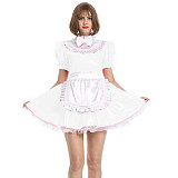Womens Maid Sexy Costumes Plus Size Sissy Maid Cosplay PVC French Maid Uniform Outfit Ruffled Puff Sleeve Fancy Dress with Apron