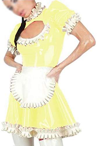 Plus Size Keyhole Lolita Pleated Dress Lady PVC Maid Cosplay Dress