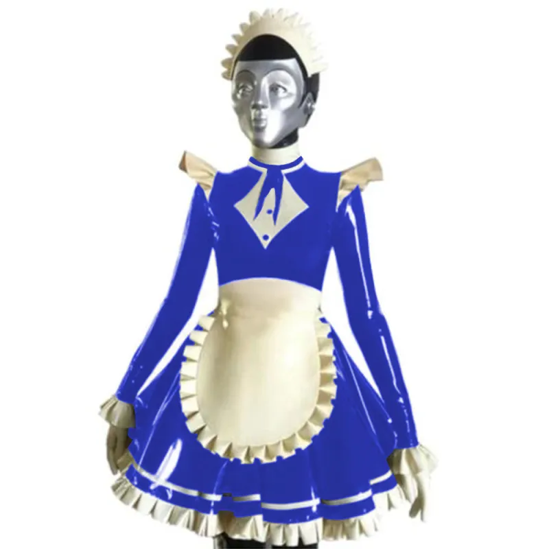 Shiny PVC French Maid Cosplay Costume Long Sleeve Maid Outfit Lolita Dress Halloween Party Servant Exotic Apparel Fancy Dress