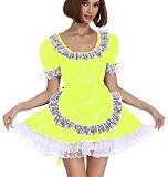 25 Color White Lace Splicing Maid Dress Lady PVC Lolita Mini Dress