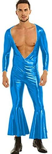18 Colors Men Deep V-Neck Catsuit Flared Jumpsuit Cosplay Costume