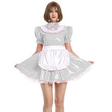 Womens Maid Sexy Costumes Plus Size Sissy Maid Cosplay PVC French Maid Uniform Outfit Ruffled Puff Sleeve Fancy Dress with Apron