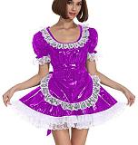 25 Color White Lace Splicing Maid Dress Lady PVC Lolita Mini Dress