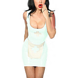 Tank Scoop Neck Sexy Nurse Dress Glossy PVC Halloween Cosplay Costumes Sleeveless Pencil Mini Dress with Apron Nurse Lingerie