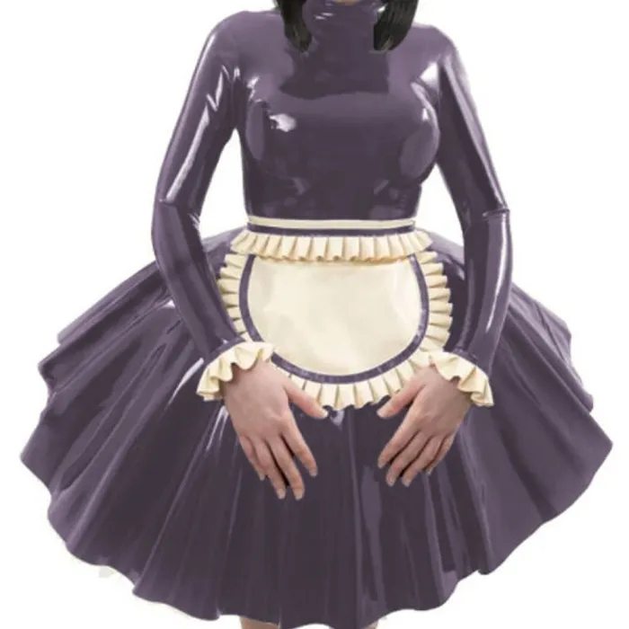 Adult sexy cross dressing sissy Leather PVC dress Lolita punk Uniform Apron costume Tailor-made Gothic Maid French Uniform Dress