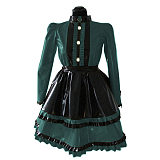 Lockable Sissy Sexy French Maid Shiny PVC Uniform Outfit Puffy Bubble Sleeve Ruffles Maid Dress with Apron Halloween Costumes