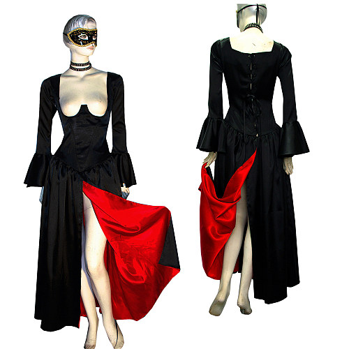fondcosplay O Dress The Story Of O With Bra Black red Satin Dress Cosplay Costume CD/TV[G383]