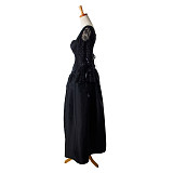 fondcosplay Sexy nude breasted Gothic Lolita O Dress The Story Of O With Bra Black Satin Maid Dress Taffeta Custom-made[G920]