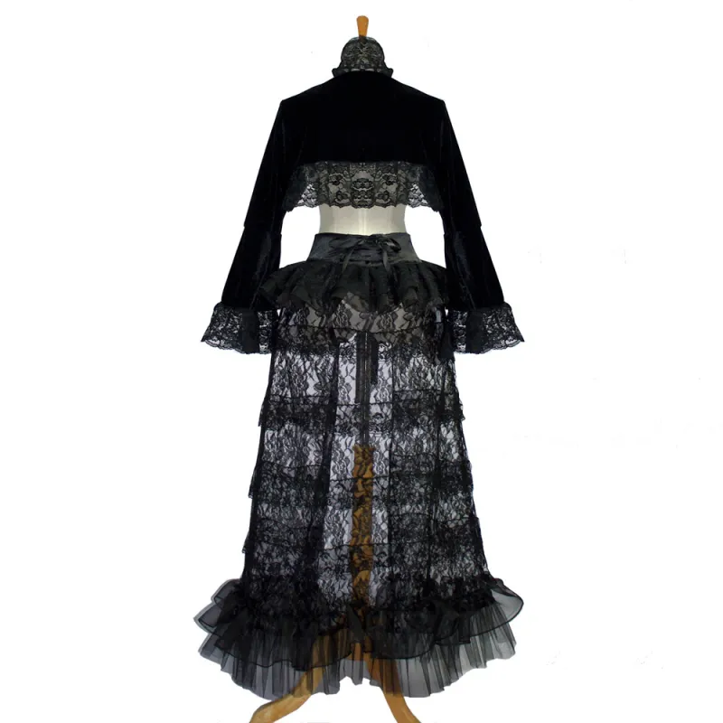 fondcosplay O Dress The Story Of O black lace Jacket Coat Skirt Cosplay Costume CD/TV[G828]