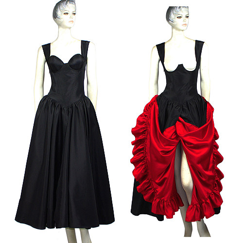 fondcosplay O Dress The Story Of O With Bra nude breasted black red Taffeta Cosplay Costume CD/TV[G1333]