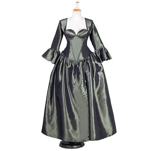 fondcosplay O dress the Story of O with bra nude breasted Army Green taffeta dress cosplay costume CD/TV[G1761]