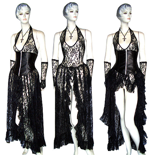 fondcosplay O Dress The Story Of O Black Lace Dress corset Cosplay Costume CD/TV[G355]