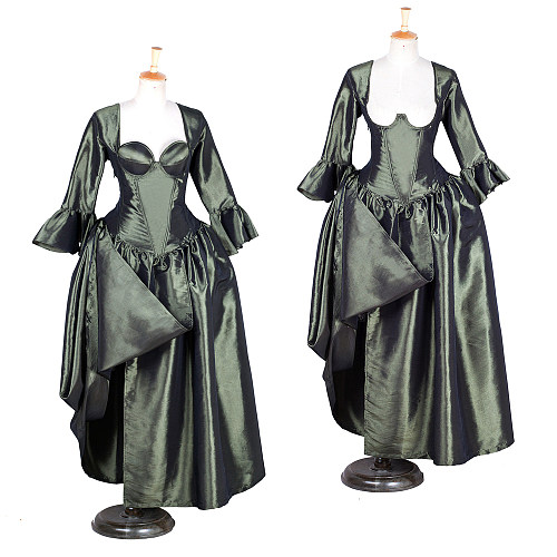 fondcosplay O dress the Story of O with bra nude breasted Army Green taffeta dress cosplay costume CD/TV[G1761]