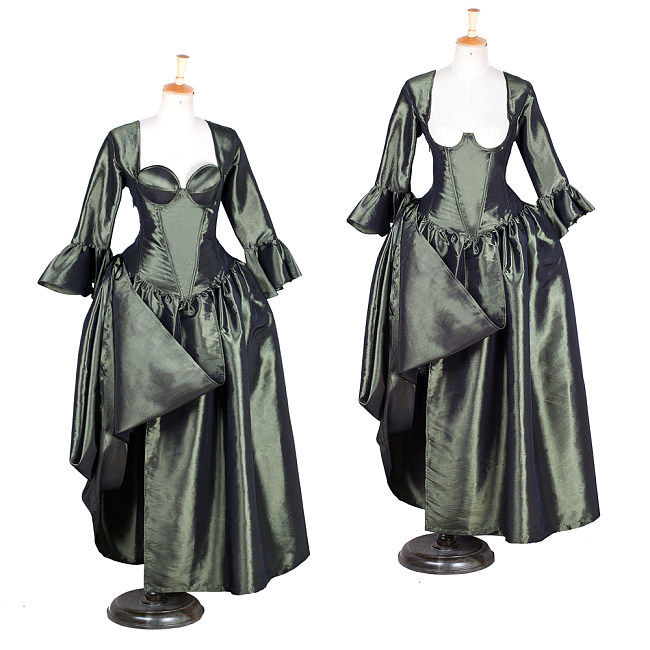 fondcosplay O dress the Story of O with bra nude breasted Army Green taffeta dress cosplay costume CD/TV[G1761]
