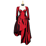 fondcosplay Sexy Gothic Lolita O Dress The Story Of O With Bra red Taffeta Maid Dress nude breasted Costume Custom-made[G606]