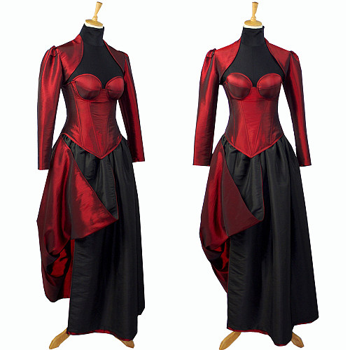 fondcosplay Gothic Lolita O Dress The Story Of O With Bra nude breasted dark red Taffeta sissy Maid Dress Custom-made[G746]