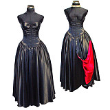 fondcosplay O Dress The Story Of O With Bra nude breasted Black Satin Dress jacket Cosplay Costume CD/TV[G530]